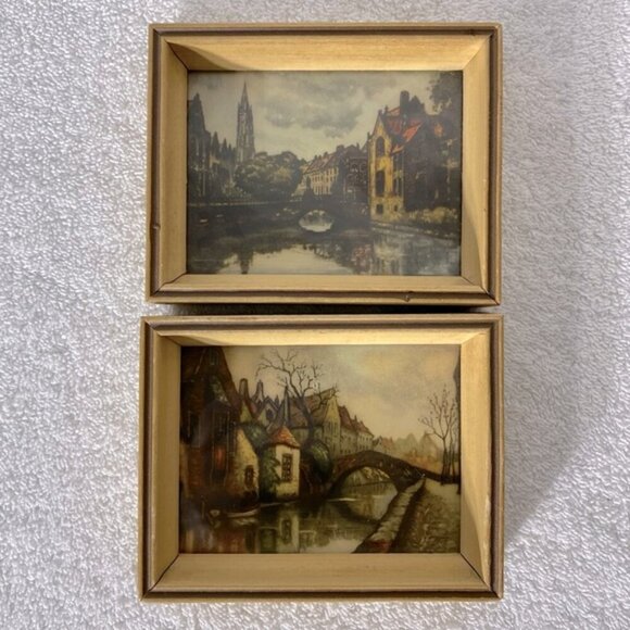Vintage Miniature Art Prints Of "Le Quai Vert" & "Pont de l'Ecoutete" - Picture 1 of 10